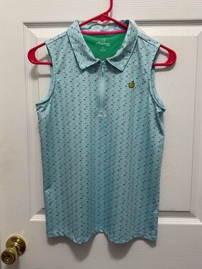 Masters Girls' Aqua Sleeveless Polo with Tiny Heart Print